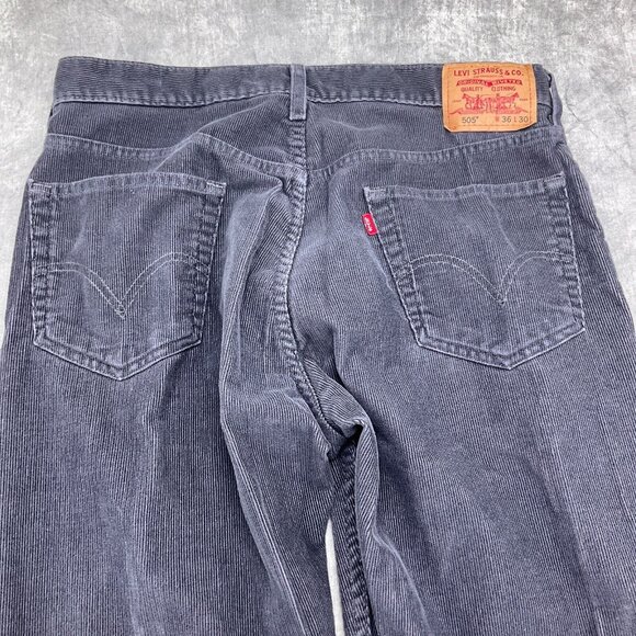 Levis 505 Pants Men 36W x 30L Gray Corduroy Regular Fit Cotton Black Batwing VTG - Picture 12 of 14